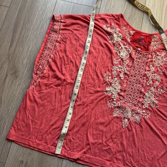 Johnny Was Tunic Top Womens 1X Embroidered Boho Floral Pink Passion Fruit Voile - Picture 5 of 10